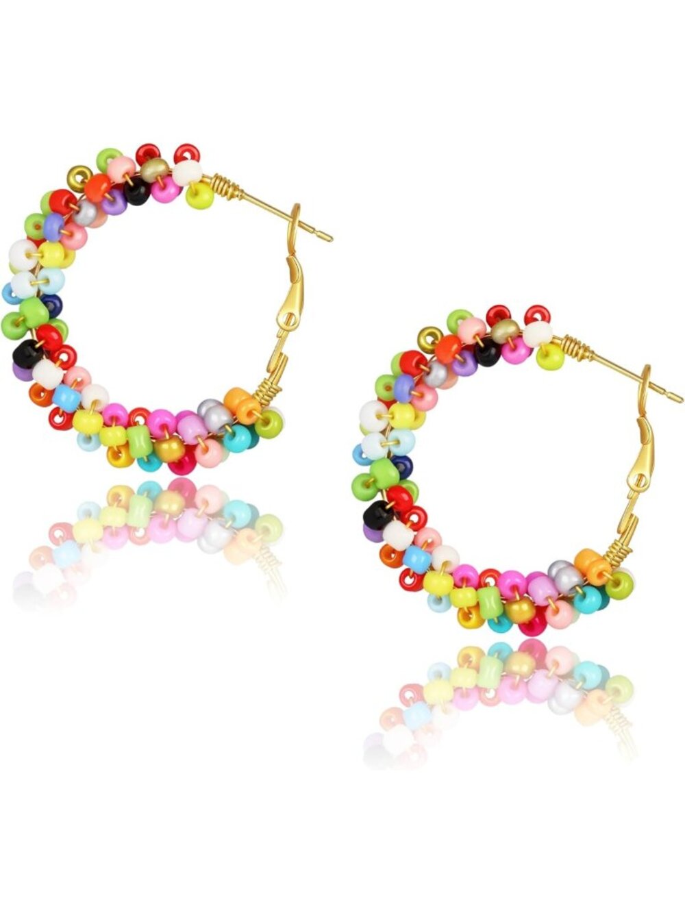 Colorful Boho Flower Beaded Hoop Earrings for Women | Handmade Statement Jewelry